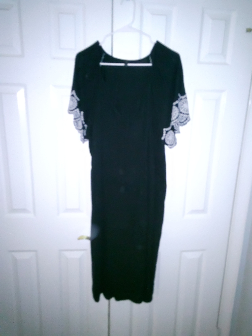 Talbots Black Midi Dress with White Lace Flutter Sleeves